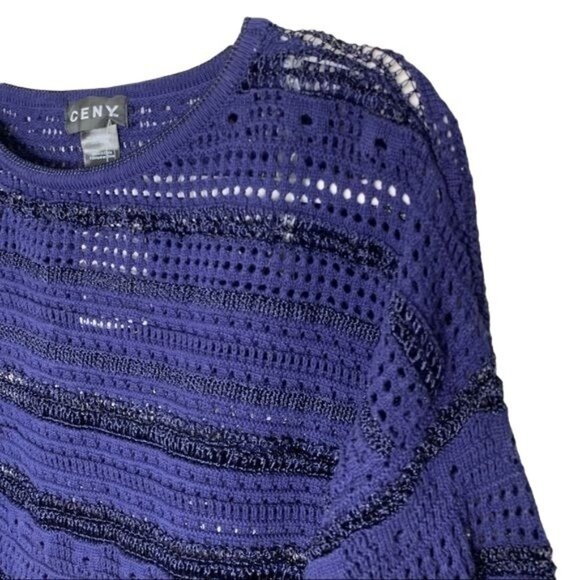 Cotton Emporium Pointelle Boat Neck Sweater Size Large Navy Long Sleeve Sz L New - Picture 3 of 8